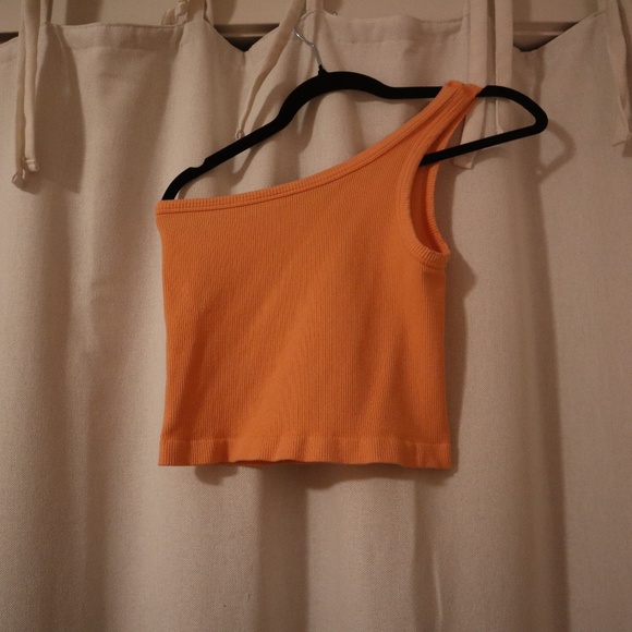 Dry Goods Orange Ribbed One Shoulder Crop T-Shirt - Picture 2 of 2